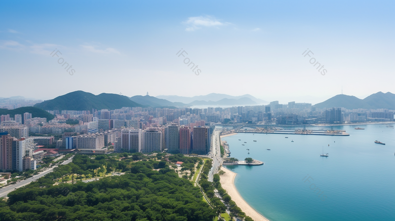 威海城市风光海边城市建筑海里的游船摄影真实,高清,摄影图,摄影图片,图片大全,摄影图免费下载